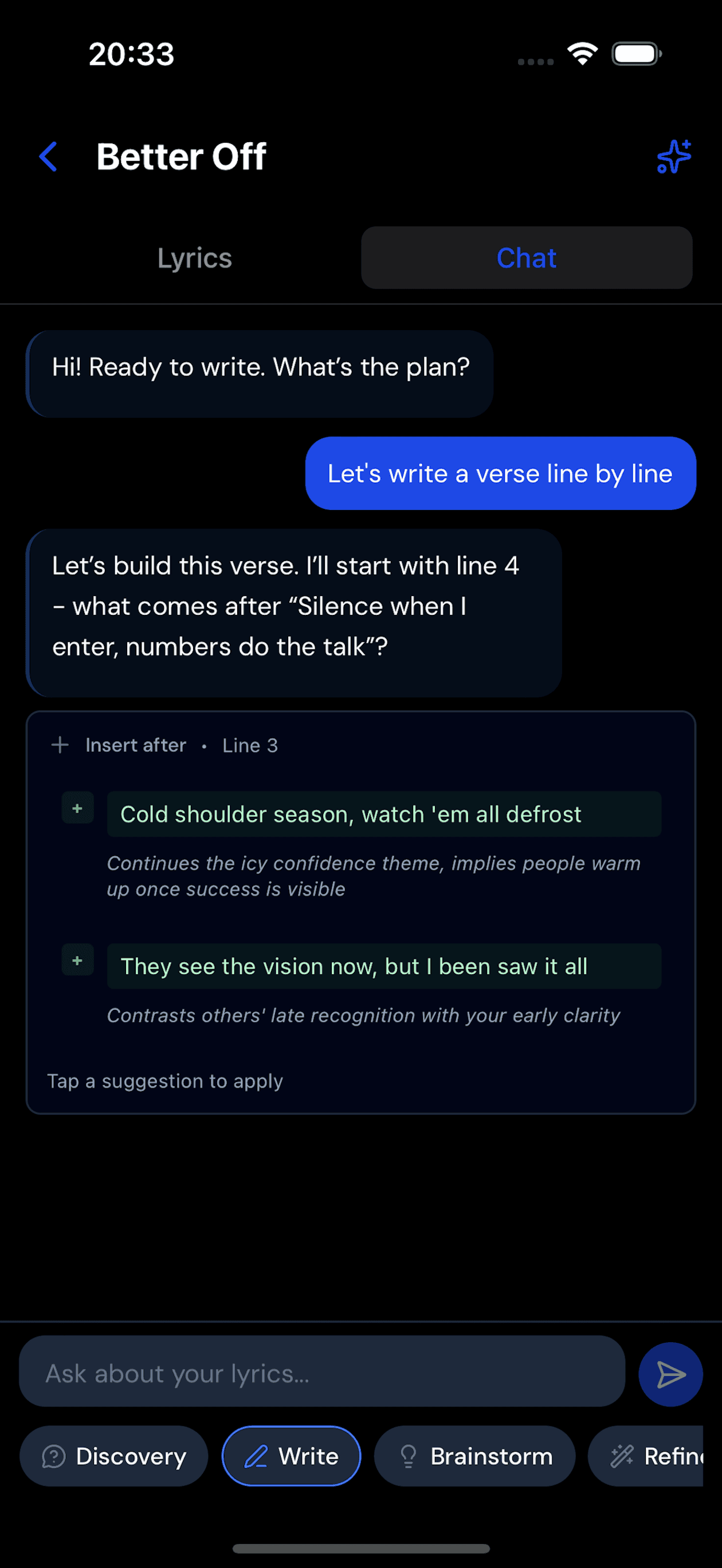 Synonyms suggestions screenshot in the verselab app
